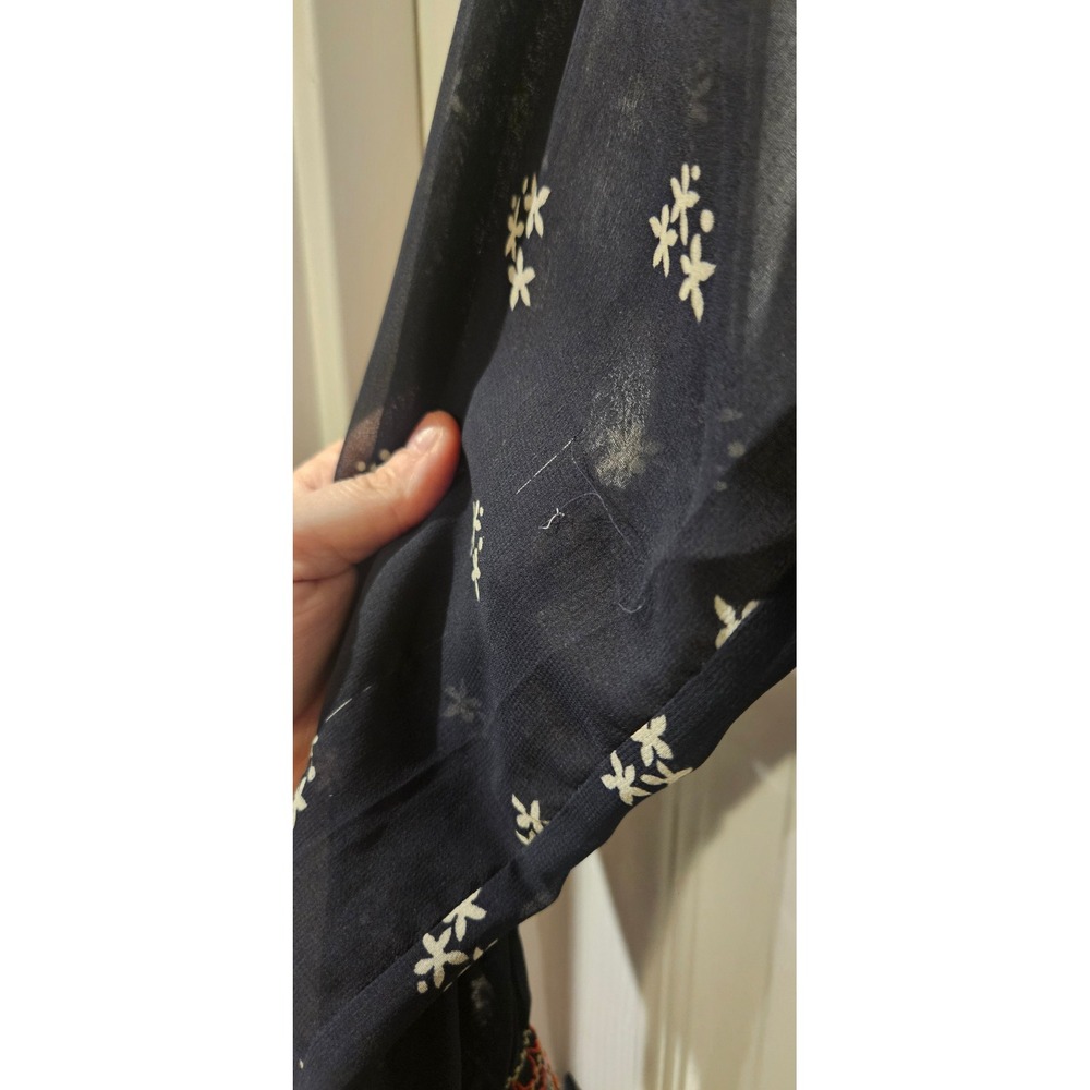 CAbi Sheer Embroidered Boho Blouse Small Navy Floral Tassel Tie Peasant Top - Picture 10 of 10